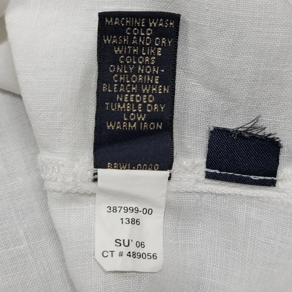 Banana Republic Shirt Mens White 100% Linen Embroidered Guayabera Short Sleeve L
